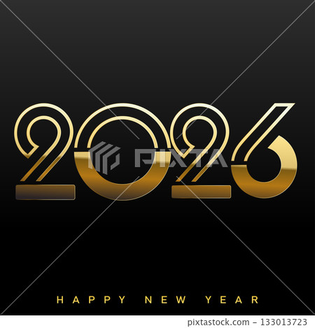 Modern Art Deco Happy New Year 2026 golden logo. Vector Modern Art Deco Happy New Year 2026 golden logo. Vector 133013723