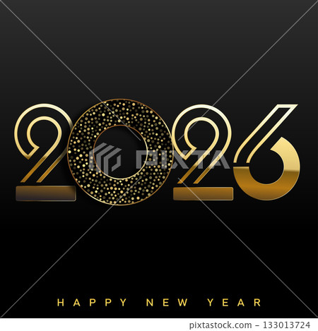Modern Art Deco Happy New Year 2026 golden logo. Vector Modern Art Deco Happy New Year 2026 golden logo. Vector 133013724