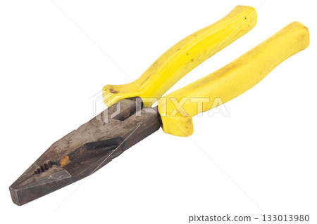 Yellow Steel Pliers Isolated on White Background 133013980
