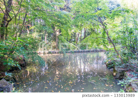 Aoba Shrine, Ryujin Pond, a stone monument of the dragon god on the edge of the pond, and a "sorei-sha" shrine dedicated to Masamune's vassals. Aoba Shrine, Ryujin Pond, a stone monument of the dragon god on the edge of the pond, and a "sorei-sha" shrine dedicated to Masamune's vassals. 133013989