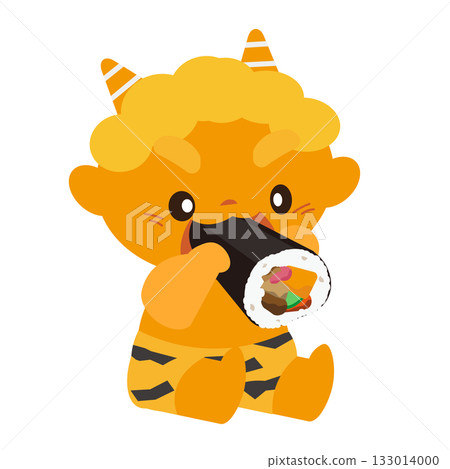 Vector illustration of a yellow demon eating ehomaki Vector illustration of a yellow demon eating ehomaki 133014000