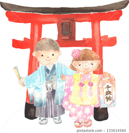 Watercolor illustration of Shichi-Go-San Vector 133014560