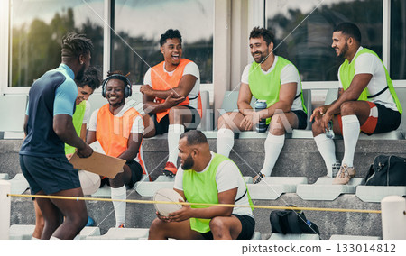 Rugby team, people and coaching strategy, checklist and game event, formation or match planning at stadium. Happy diversity group, sports men and training manager for goals, discussion and mission Rugby team, people and coaching strategy, checklist and game event, formation or match planning at stadium. Happy diversity group, sports men and training manager for goals, discussion and mission 133014812