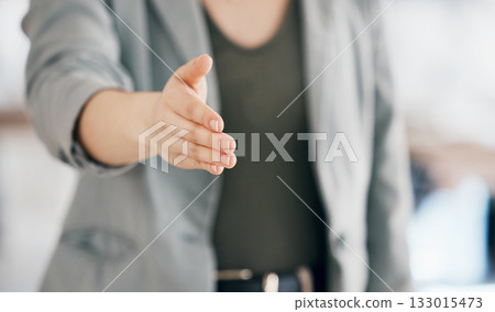 Offer handshake of business woman in welcome, congratulations or thank you in client or partnership pov. Closeup of person shaking hands for support in collaboration, deal or onboarding introduction Offer handshake of business woman in welcome, congratulations or thank you in client or partnership pov. Closeup of person shaking hands for support in collaboration, deal or onboarding introduction 133015473