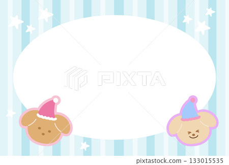 Cute rectangle frame set with puppies wearing beanie and pastel blue stripe pattern for animal print, decoration, polaroid photo, ad template, social media post, poster, book cover design, notepad 133015535