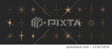 Stars shape set. Twinkle star symbols. Flat Vector illustration isolated on black background 133015639