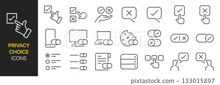 Opt in and opt out icon set. It included privacy, policy, select, choice, choose and more icons.  133015897