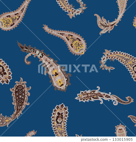 Warm Brown Blue Paisley Pattern 133015905