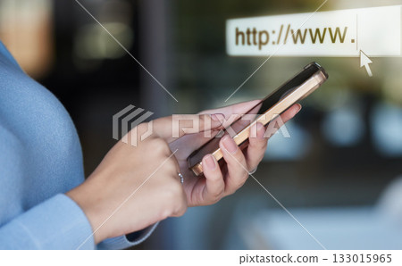 Web search, internet and phone with hands of woman for url, technology and data connection. Website, text and seo with girl and typing on mobile for social media, online browser and information Web search, internet and phone with hands of woman for url, technology and data connection. Website, text and seo with girl and typing on mobile for social media, online browser and information 133015965
