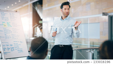 Business man, speaker and board at conference, presentation or workshop with question, writing and talk. Leader, coach and mentor with whiteboard, training and advice for team in meeting room Business man, speaker and board at conference, presentation or workshop with question, writing and talk. Leader, coach and mentor with whiteboard, training and advice for team in meeting room 133016196