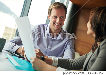 Paperwork, planning and business people in meeting discussion, finance management and report of budget. Financial advisor, accountant partner or happy woman client for documents, loan or taxes advice Paperwork, planning and business people in meeting discussion, finance management and report of budget. Financial advisor, accountant partner or happy woman client for documents, loan or taxes advice 133016457