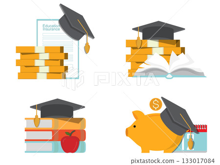 Concept of education and future planning featuring a stack of books. 133017084