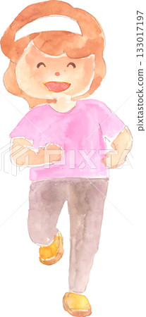 Watercolor illustration of a mother running with a headband Vector Watercolor illustration of a mother running with a headband Vector 133017197