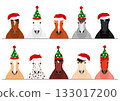 Set of horses in Christmas hats, upper body Set of horses in Christmas hats, upper body 133017200