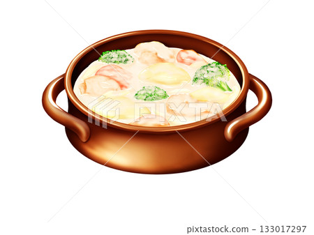 雞肉奶油燉菜，盛於月牙形盤中 133017297