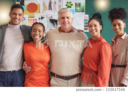 Happy portrait, fashion or people in workshop for motivation, leadership or fabric industry management. Small business, proud group or creative designers with teamwork or support in luxury boutique Happy portrait, fashion or people in workshop for motivation, leadership or fabric industry management. Small business, proud group or creative designers with teamwork or support in luxury boutique 133017340