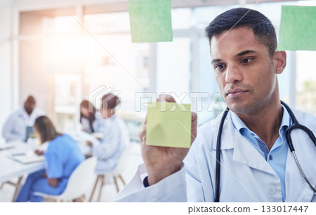 Doctor, man and planning on glass board for hospital management, test notes and phd innovation. Healthcare worker writing ideas of medical research, surgery schedule and medicine logistics in clinic Doctor, man and planning on glass board for hospital management, test notes and phd innovation. Healthcare worker writing ideas of medical research, surgery schedule and medicine logistics in clinic 133017447