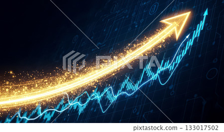 Business growth and success concept with glowing arrow on financial chart, stock market investment and profit increase for corporate development and progress 133017502
