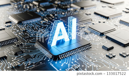 AI concept, Artificial Intelligence logo, glowing text on microchip, circuit board background, future technology, machine learning, data processing, cpu AI concept, Artificial Intelligence logo, glowing text on microchip, circuit board background, future technology, machine learning, data processing, cpu 133017522