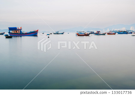 Traditional Vietnamese fishing boats at sea in Vietnam Traditional Vietnamese fishing boats at sea in Vietnam 133017736