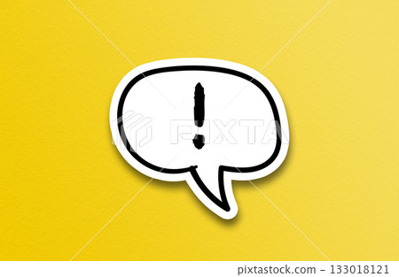 Speech bubble with exclamation mark isolated on yellow 133018121