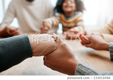 God, holding hands or big family praying for support or hope in Christian home for worship together. Mother, father or grandparents in prayer or asking Jesus Christ in religion with children or blur God, holding hands or big family praying for support or hope in Christian home for worship together. Mother, father or grandparents in prayer or asking Jesus Christ in religion with children or blur 133018498