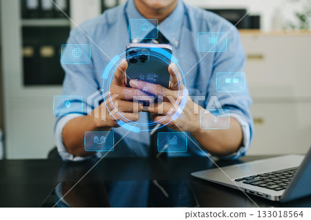 Man using chatbot in computer and tablet smart intelligence Ai.Chat with AI Artificial Intelligence, developed by OpenAI generate. Man using chatbot in computer and tablet smart intelligence Ai.Chat with AI Artificial Intelligence, developed by OpenAI generate. 133018564