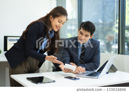 Portrait of success business people working together in office. Business teamwork startup concept Portrait of success business people working together in office. Business teamwork startup concept 133018806