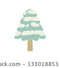 Flat illustration of fluffy coniferous trees covered in snow 133018853