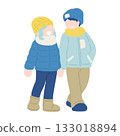 A flat illustration of a friendly couple [man and woman] in winter clothes holding hands 133018894