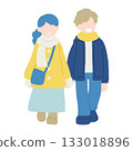 A flat illustration of a friendly couple [man and woman] in winter clothes holding hands 133018896