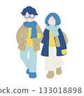 Flat illustration of a friendly couple [man and woman] in winter clothes holding hands 133018898
