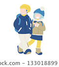 Flat illustration of a friendly couple [man and woman] in winter clothes holding hands 133018899