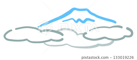 簡單的雲和傘狀雲插圖。新年賀卡插圖素材「富士山與雲海」。 簡單的雲和傘狀雲插圖。新年賀卡插圖素材「富士山與雲海」。 133019226