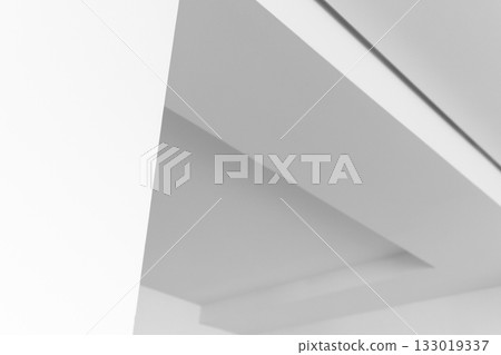Monochrome composition featuring clean white architectural planes. Abstract interior Monochrome composition featuring clean white architectural planes. Abstract interior 133019337