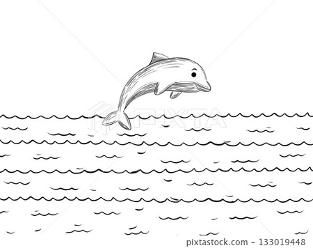 Dolphin Jumping Above Sea Waves Outline Dolphin Jumping Above Sea Waves Outline 133019448