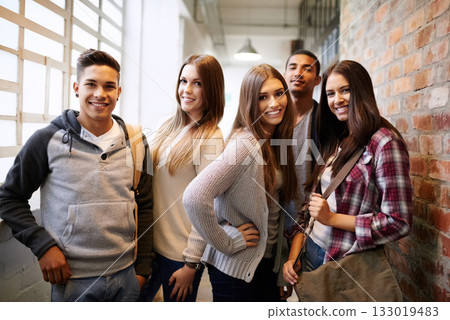 University, education and portrait of people on campus ready to study, class and learning together. Scholarship, diversity and happy men and women students smile for school, academy and college University, education and portrait of people on campus ready to study, class and learning together. Scholarship, diversity and happy men and women students smile for school, academy and college 133019483