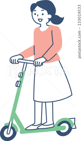 A woman riding an electric scooter without a helmet 133019533