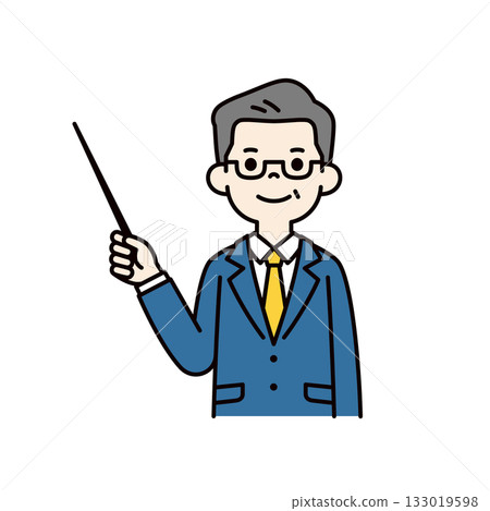 Upper body vector illustration of a middle-aged businessman holding a pointer and explaining with a smile_Color 133019598