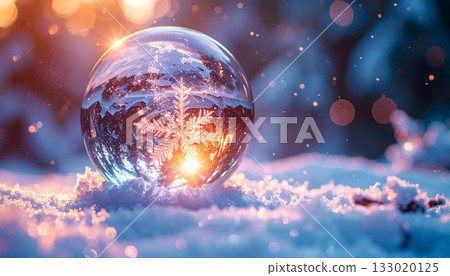 皚皚白雪中點綴著圓形水晶的景色 133020125