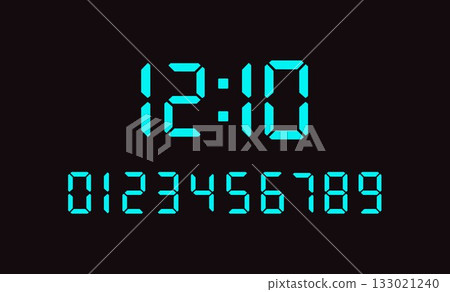 Blue Digital Clock Display Time and LED Segment Numbers Set 133021240