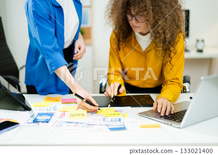 UX graphic designer planning application process development prototype wireframe for web smart phone. UX graphic designer planning application process development prototype wireframe for web smart phone. 133021400