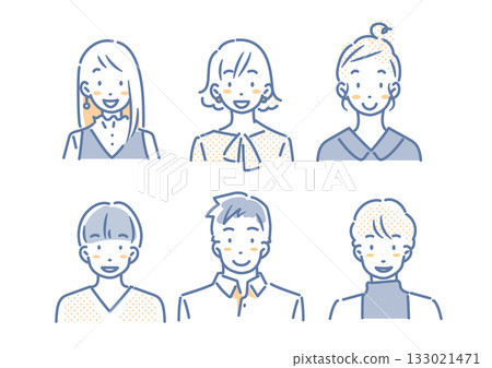 Avatar-style illustration set of young women and men. Simple and stylish line drawing illustrations. 133021471