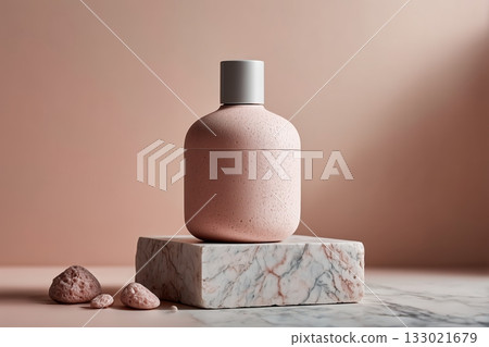 Minimalist skincare product on marble surface 133021679