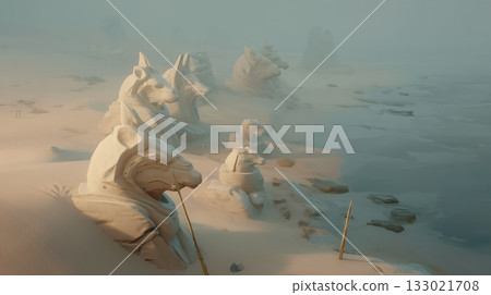 Ancient statues half-buried in sand Ancient statues half-buried in sand 133021708