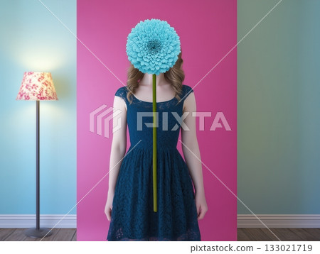A girl with a flower instead of a head. 133021719