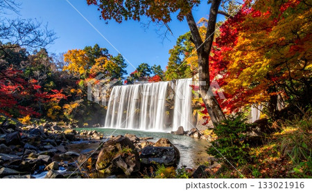 【AI生成影像】秋葉環繞的美麗瀑布。 133021916