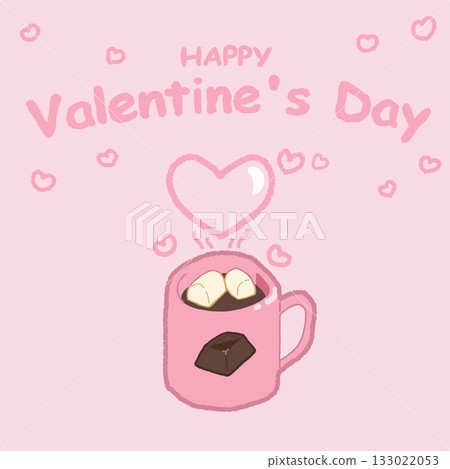可愛的手繪情人節插畫，圖案為可可和愛心（包含背景和設計材料） 133022053