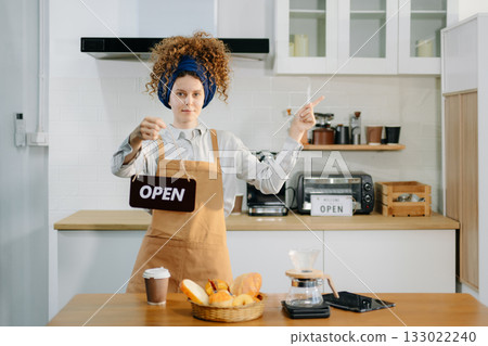 Caucasian barista brewing fresh espresso. Enjoy a cozy, trendy cafe experience with high quality beans in home or cafe Caucasian barista brewing fresh espresso. Enjoy a cozy, trendy cafe experience with high quality beans in home or cafe 133022240