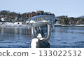 Frozen View Through a Public Telescope Sights Overlooking Icy Lake 133022532